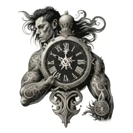 Clock With Latin Numbers And An Alone Person