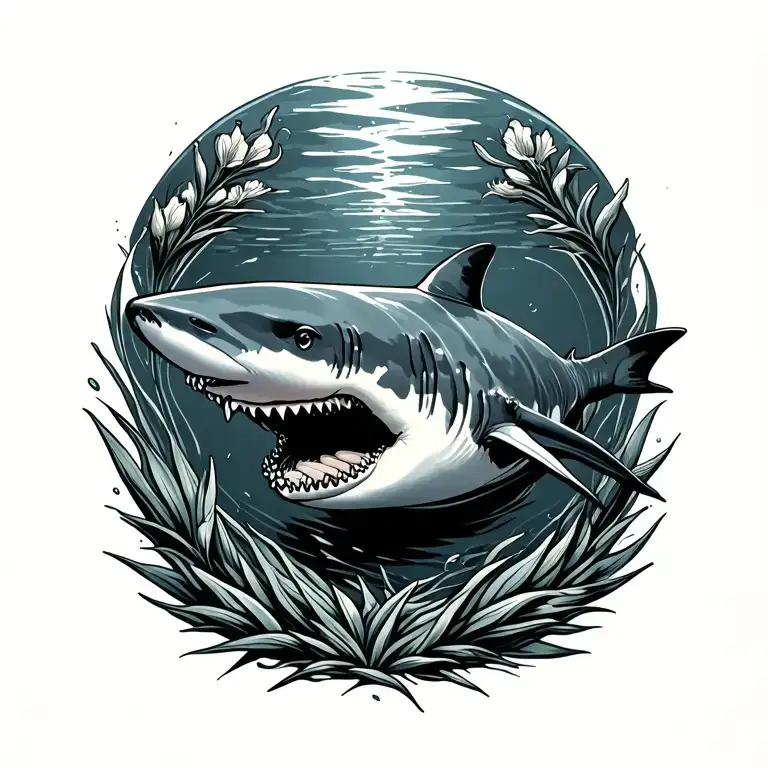 Shark Full Body Swimming With Irises Around It Simple