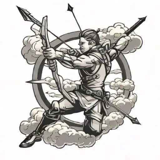 Archer Shooting An Arrow Surrounded By Clouds