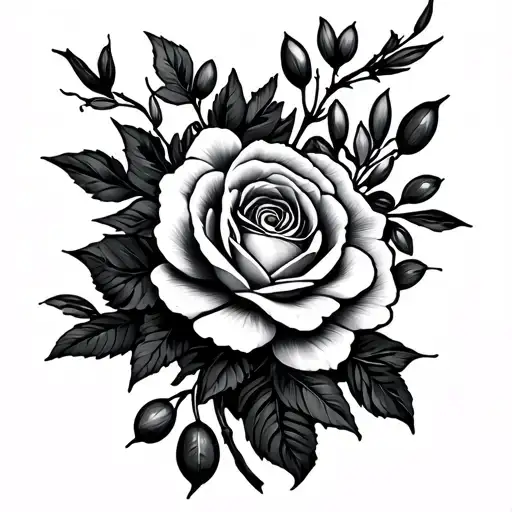 Peonis And Roses And Olive Branch Surrounded
