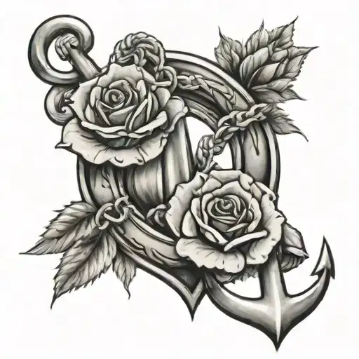 Mom And Dad With Roses And An Anchor Intertwined