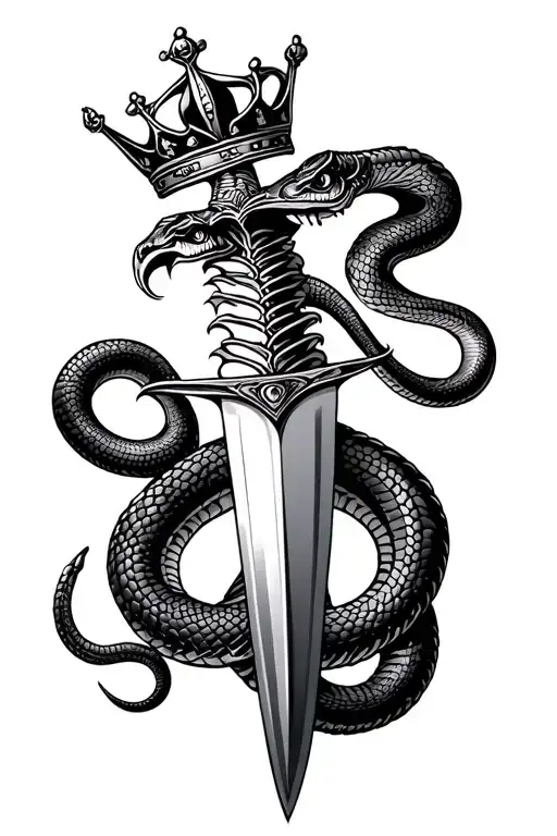 King Cobra On A Dagger With A Crown On The Handle