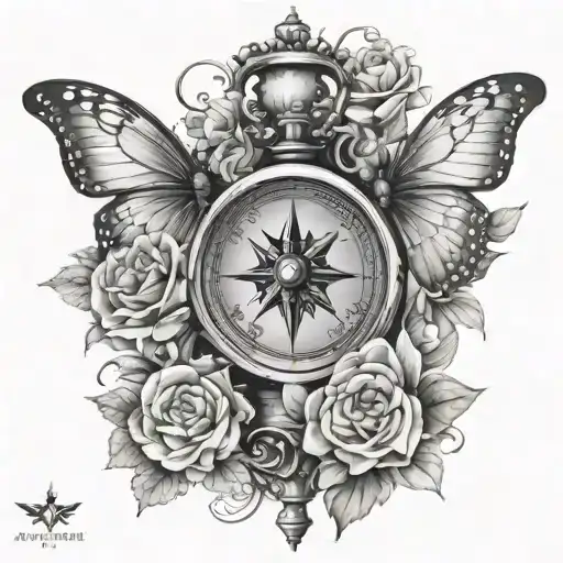 Amor Fati Arm Compass Hourglass Butterfly Flowers