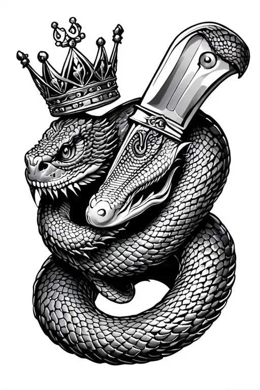 King Cobra On A Knife Blade With A Crown On The Handle