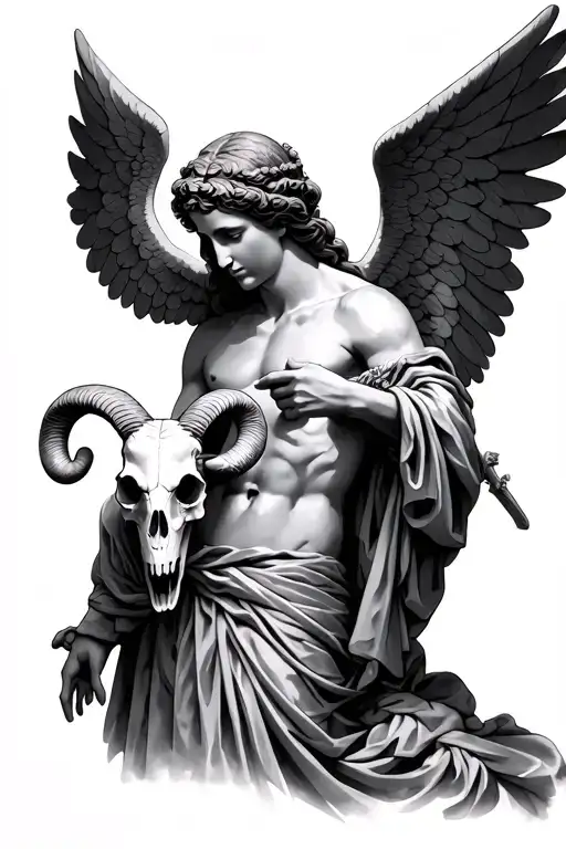Greek Angel Holding Ram Skull