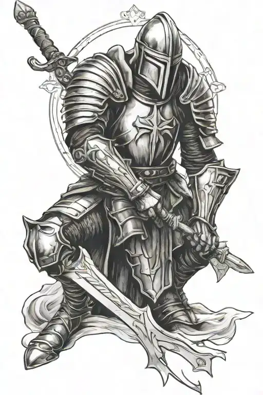 Templar Knight Kneeling With A Sword