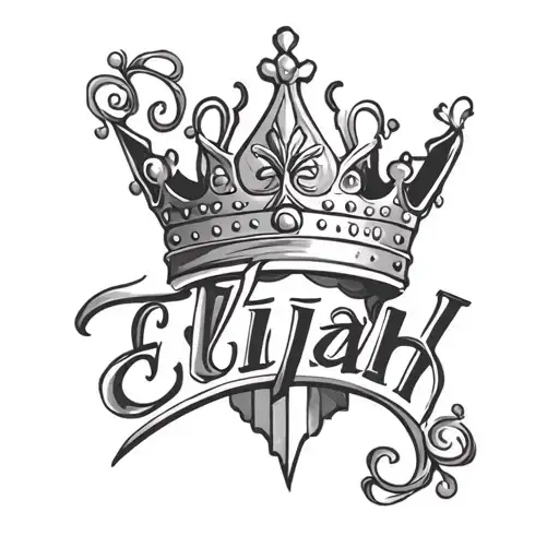 The Name Elijah Cursive Writing And A Kings Crown For A Male Neck Symbol Love