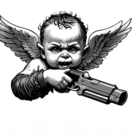 Gangster Cherub Evil Angel Holding A Gun