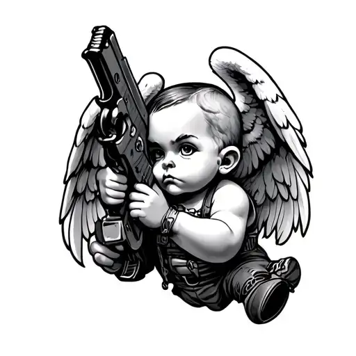 Cute Gangster Cherub Evil Angel Holding A Gun