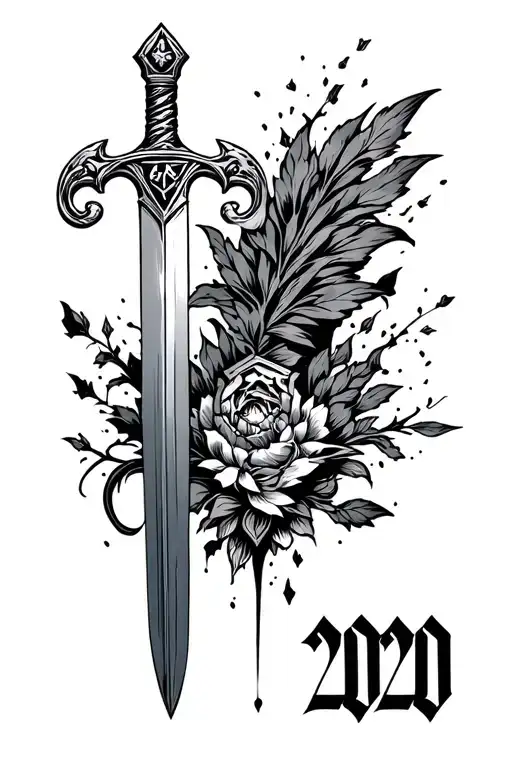 Sword With 2020 In Roman Numerals For Top Wrist And Back Of Hand