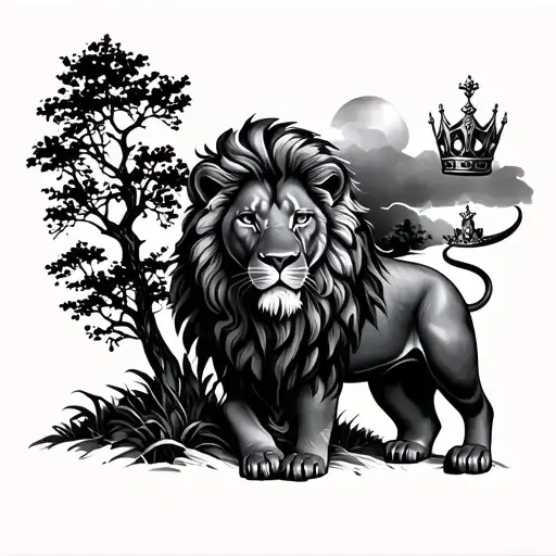 Lion With Crown And Tree