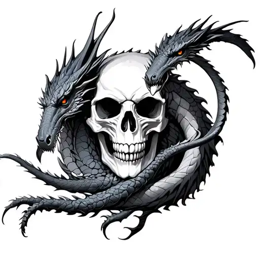 Skull Surrounded By Dragons Intertwined