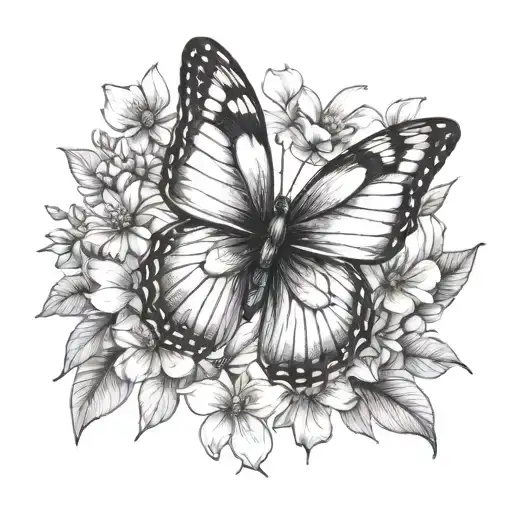 Butterfly With May And March Birth Flowers
