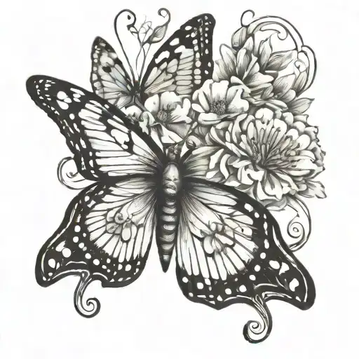 Butterfly With May And March Birth Flowers Inside Wings