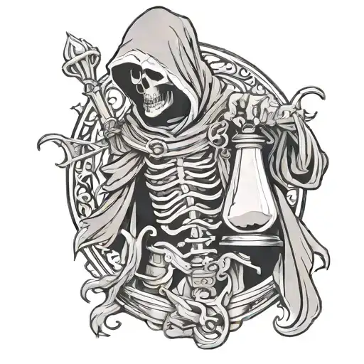 A Grim Reaper Holding A Hourglass By A Chain