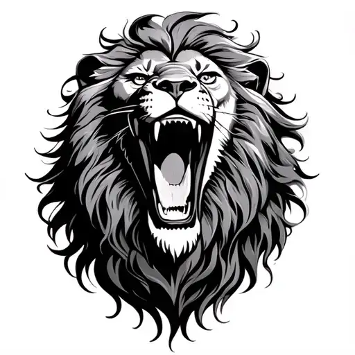 Lion Screaming Long Hair V Shape