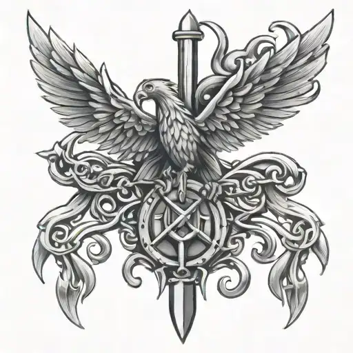 Sword Vintage Phoenix Chains Compas