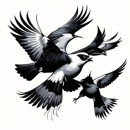 Multiple Birds Flying In Different Positions