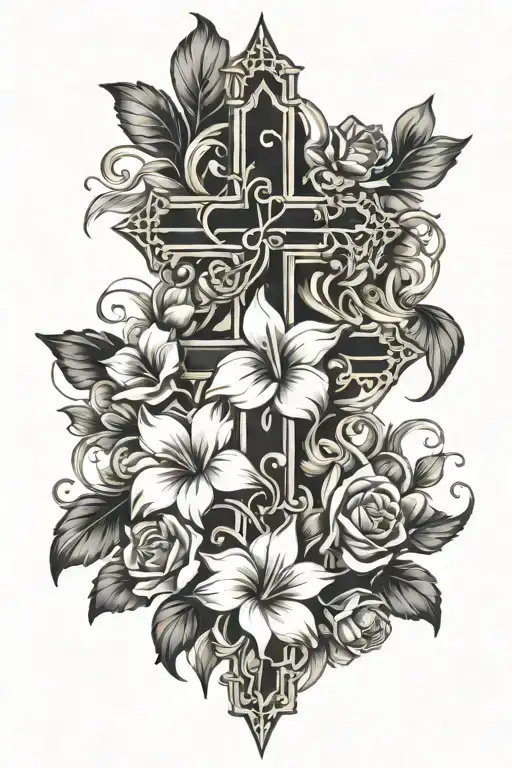 Christian Cross With Flowers