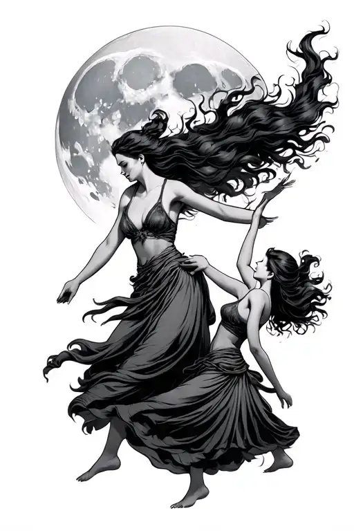 3 Women Dancing Beneath A Full Moon X Oni
