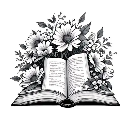 Books Surrounded By Flowers And Items Coming Out Of The Open Book