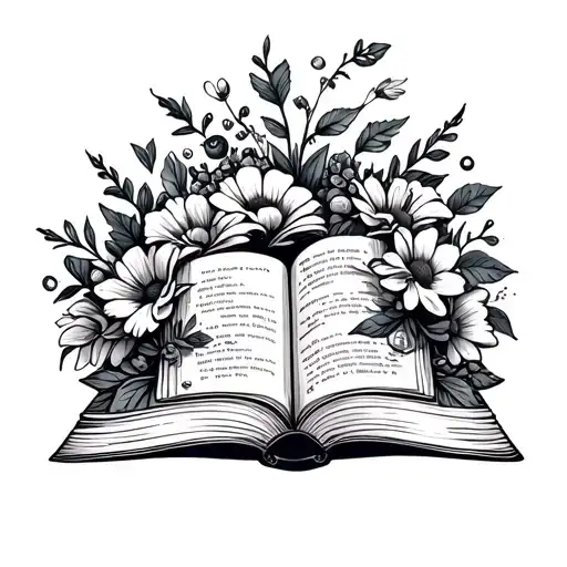 Books Surrounded By Flowers And Items Coming Out Of The Open Book