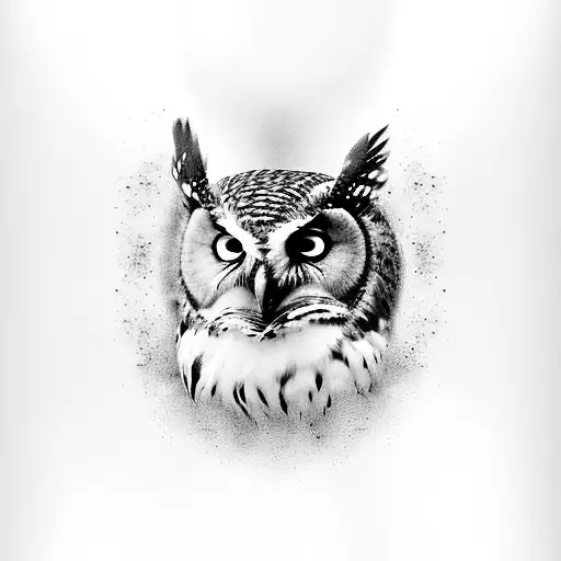 A Black And Grey Portrait Of An Owl Gracefully Flying Through A Water Utility Pipe