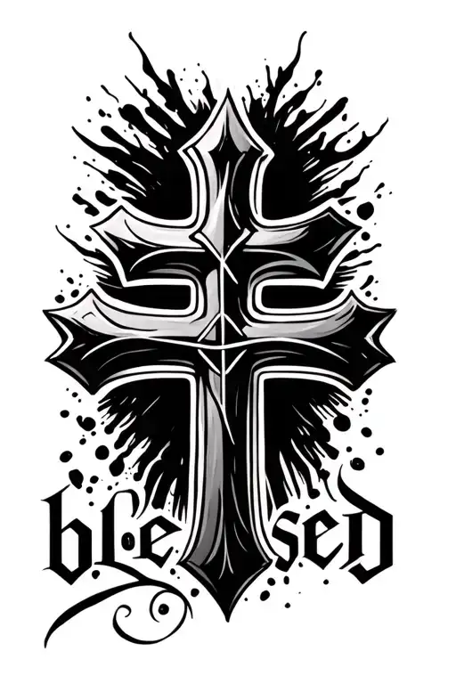 Black Cross With 'Blessed' Written Underneath