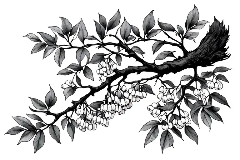 Tui And Kowhai Tree Branch