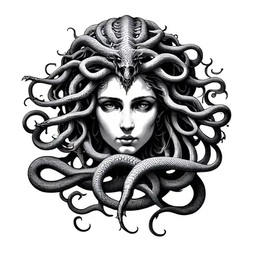 Calm Beautiful Medusa With Snakes Intertwined