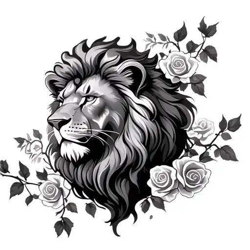 Lion With Vine And Roses Growing