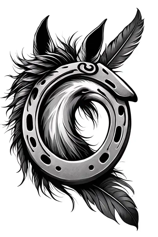 Horse Shoe And Feathers