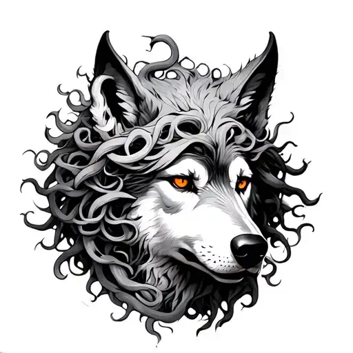 Medusa Intertwined With A Wolf