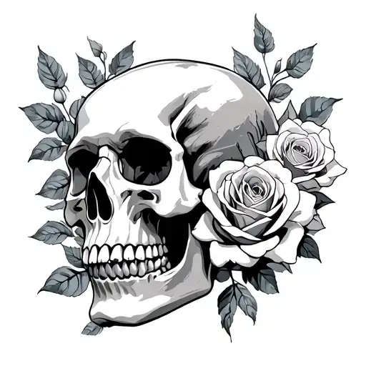 Skull And Roses Blooming
