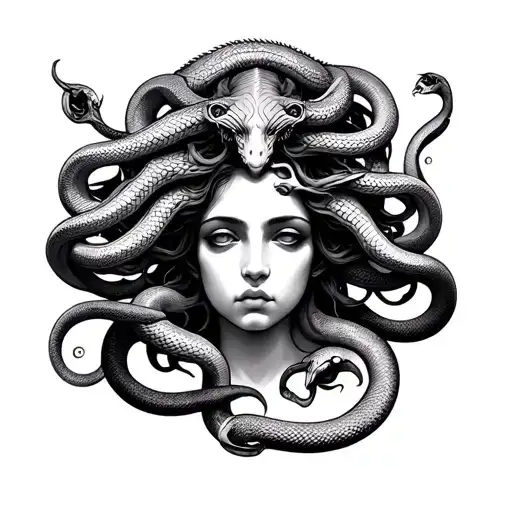 Calm Beautiful Medusa With Snakes Intertwined
