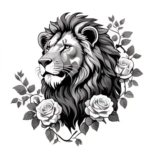 Lion With Vine And Roses Growing Together