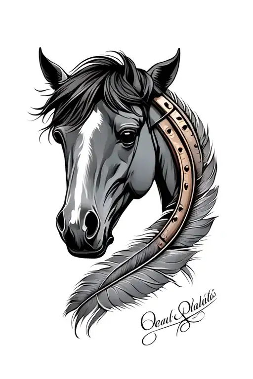 Horse Shoe And Feathers