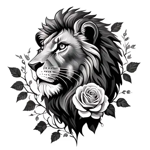 Lion With Vine And Roses Growing Together