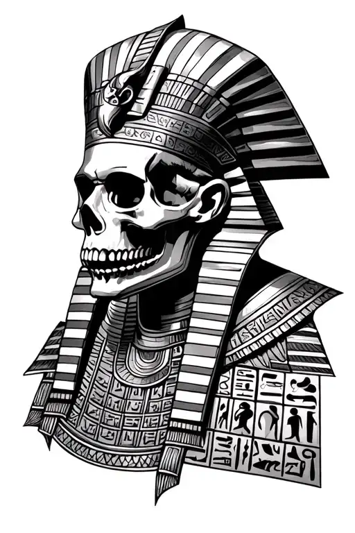 Pharaoh Skull Surrounded By Hieroglyphics