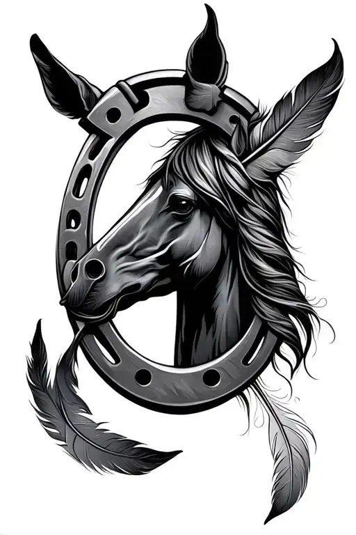 Horse Shoe And Feathers