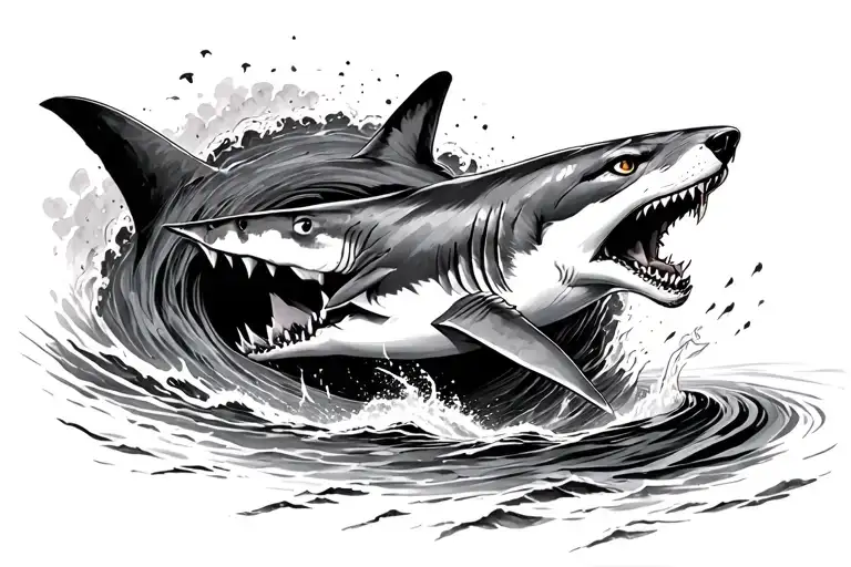 Wolves Watchin A Shark Swimming Away From Black Hole Vortex Whirlpool Sucking It In