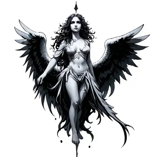 Dark Angel With Open Wings