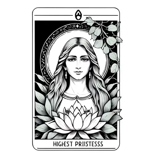 Highest Priestess Tarot Card With Lotus Flower And Eucalyptus
