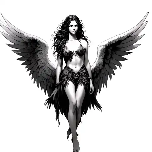 Dark Angel With Open Wings