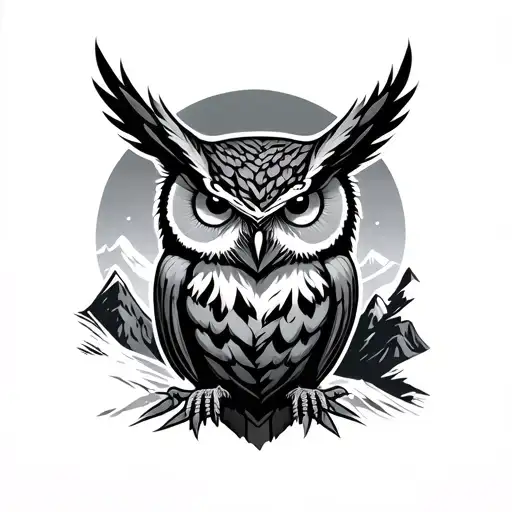 Mountains Inside Owl Perched