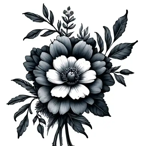 Line Tattoo Flower Birth Flower Bouquet February April December November