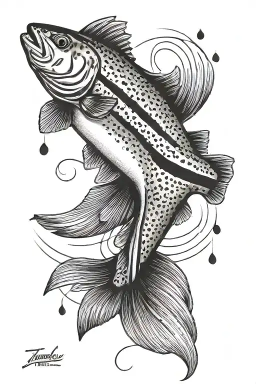 A Rainbow Trout Wearing A Scarf With Two Stripes On The End Of It And Tassels That Are Also White