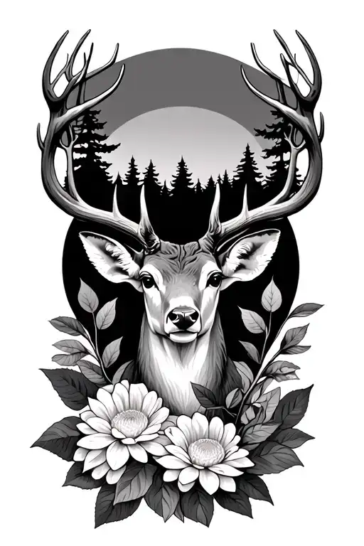 Dinner Plate Dahlia With Deer Head With Trees