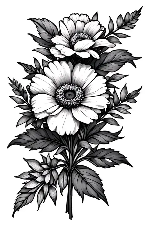 Line Tattoo Flower Birth Flower Bouquet February April December November