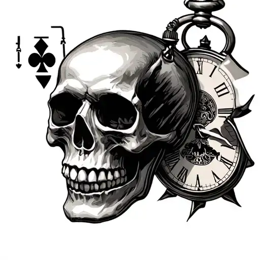 Chess Board Jack Card Pocket Watch Skull